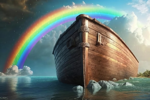 a blink of an eye, A New Beginning Revealed, noah, on, ground ,and ,sea, with,rainbow